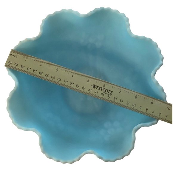 Fenton Bowl Blue Satin Cherry Chain and Orange Tree Vintage Art Glass 10" x 3" - Picture 4 of 7